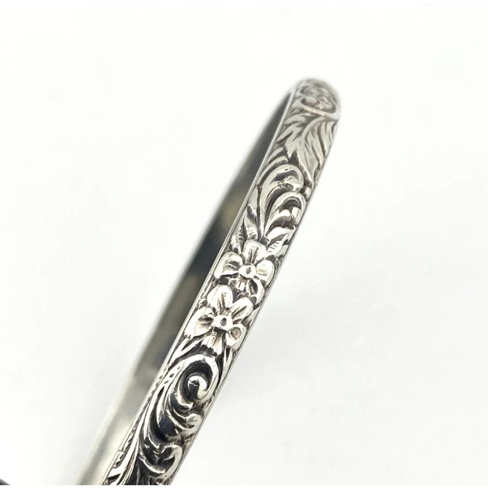 Antique P&H Sterling Silver Forget Me Not Floral Bangle Bracelet Size 7.75